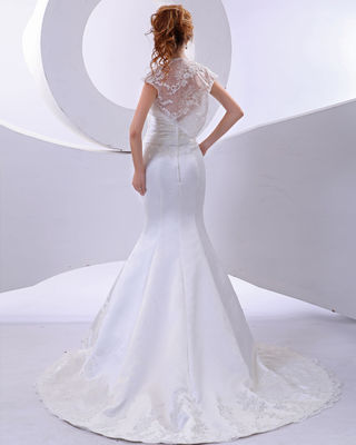 Elegantna syrena Sznurówka Kwiat sznurówka sznurówka sznurówka sukienki ślubne z krótkimi rękawami