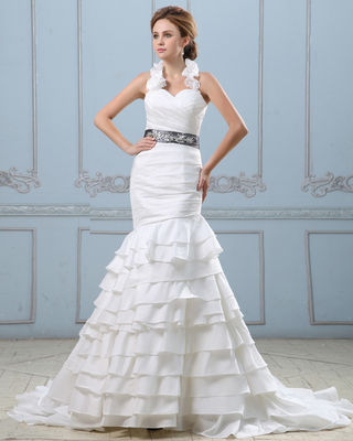 Seksowna, otwarta, złożona suknia ślubna z pasem, opuszczony pas suknie ślubne kobiety